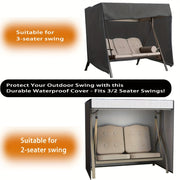 Heavy Duty Outdoor Swing Cover for 2/3 Seat Patio Furniture Waterproof Oxford Cloth Black