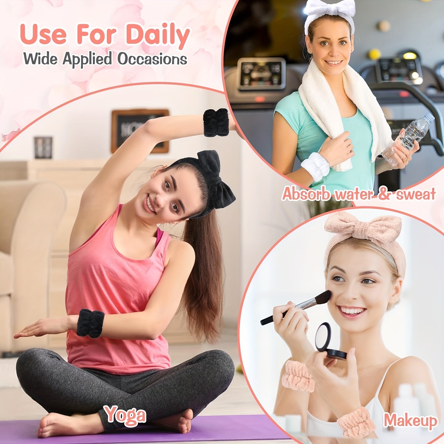 Set of 8 Women's Velvet Headbands and Clips with Flower and Frosted Plastic Grab Clips