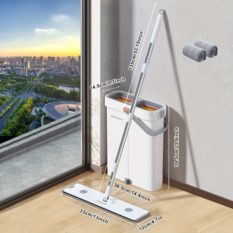 Ultimate Mop and Bucket Set with 2 Pads, Extendable Handle, Dual-Sided Scraper