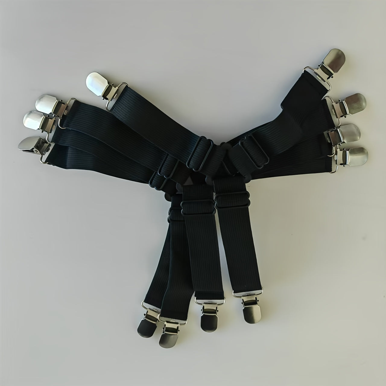 4pcs Adjustable Bed Sheet Straps Non-Slip Nylon Elastic Quilt Holders with Metal Clips