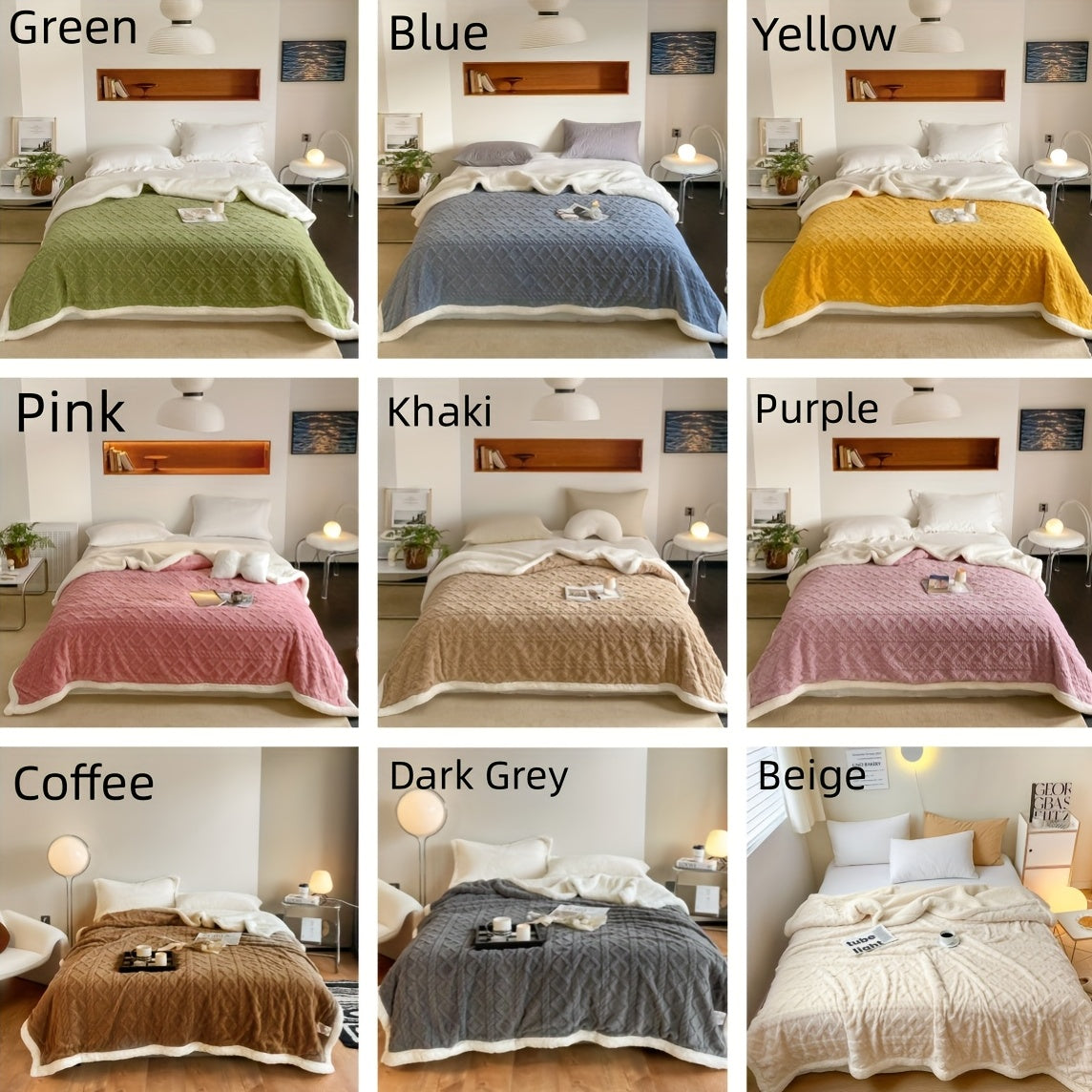 Cozy Fleece Throw Blanket 1-Piece Dual-Sided Soft Polyester for Bedroom and Living Room in Green Blue Yellow