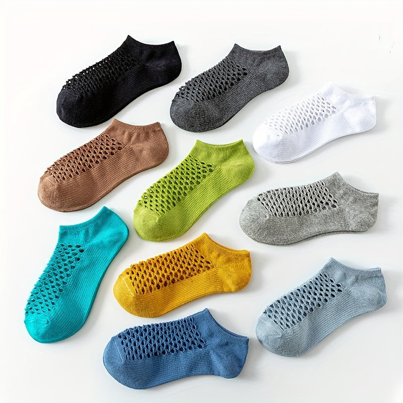 Men's No-Show Socks Pack of 5 Breathable Sweat-Resistant Cotton Mesh for Running and Fitness