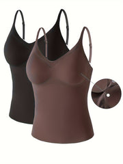 Women's Seamless Camisoles with Built-In Bra Pads Purple Coffee Black Nylon Blend Comfortable Inner Wear