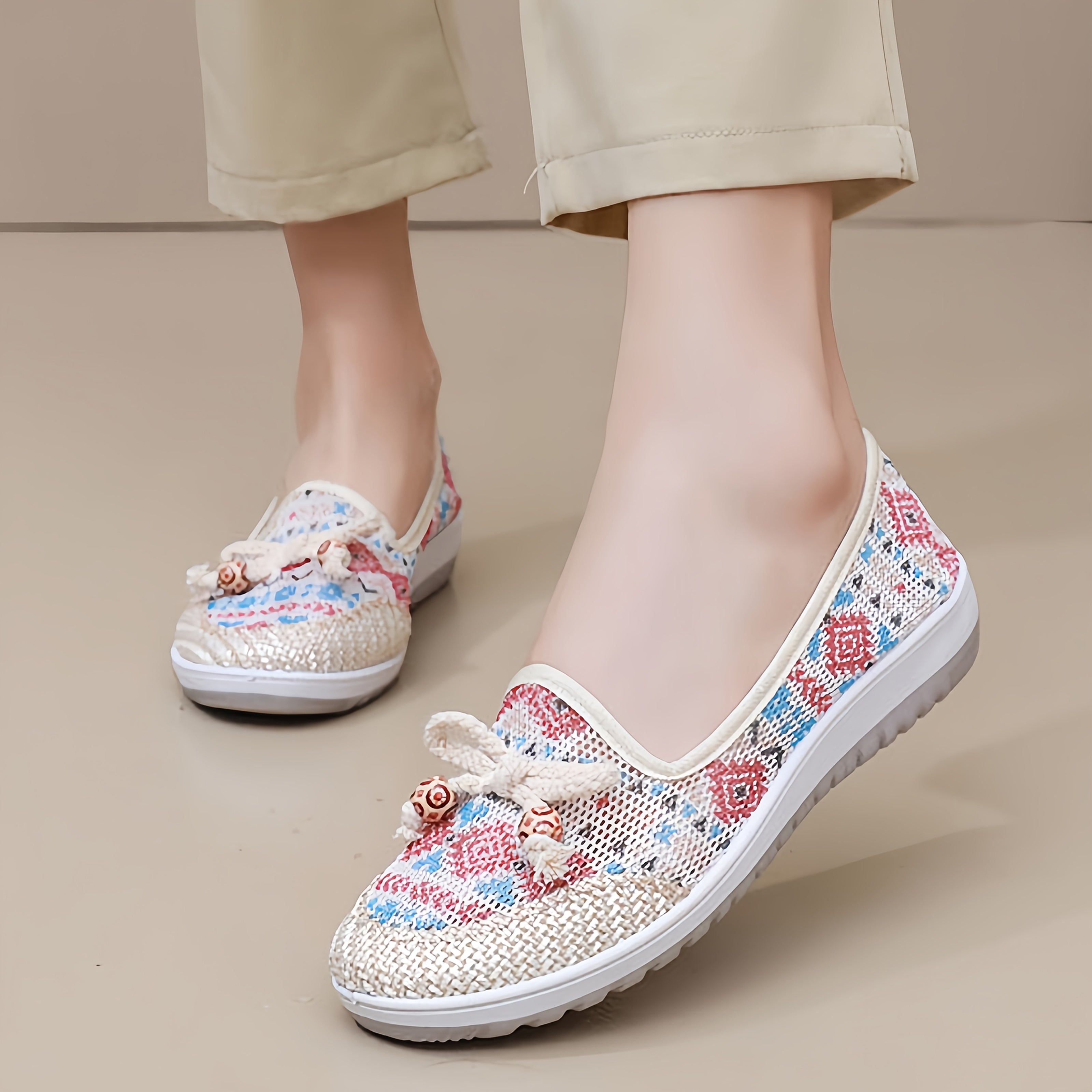 Women's Breathable Canvas Flats Lightweight Slip-On Casual Shoes