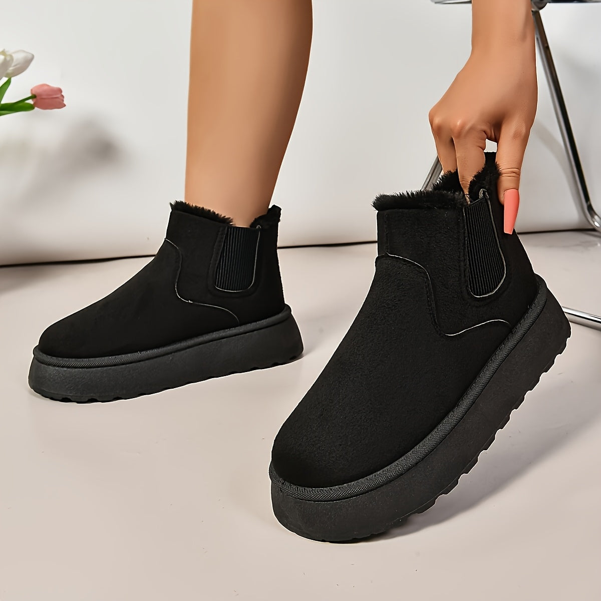 Women's Winter Slip-On Boots with Thick Platform Sole Non-Slip Traction