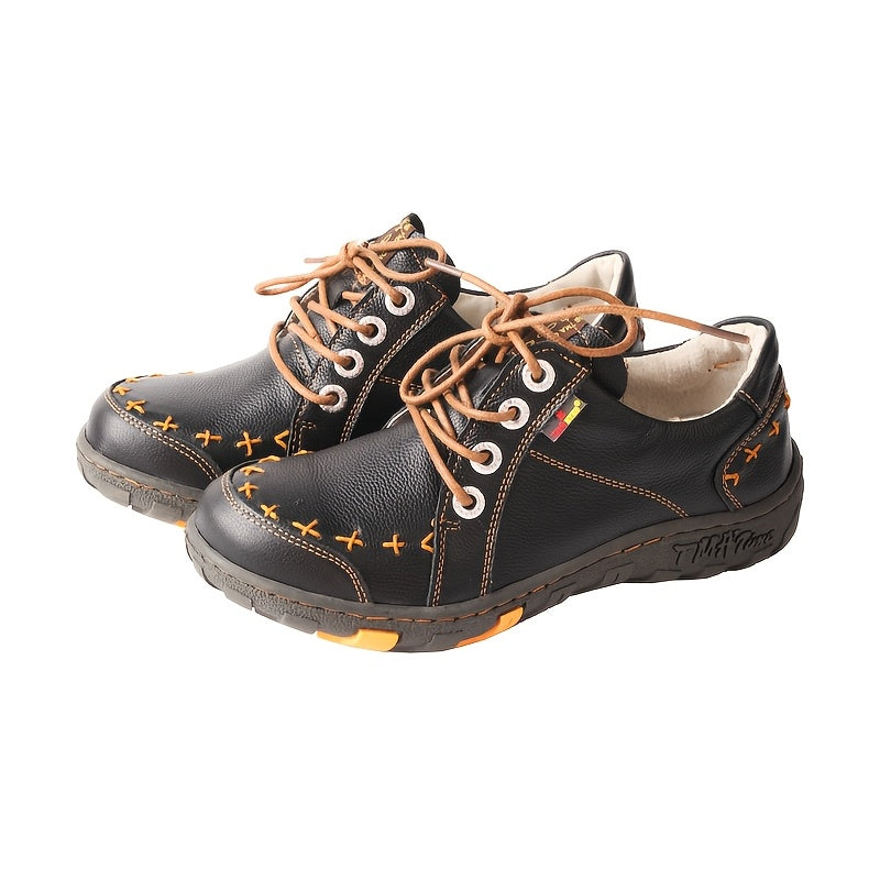 Women's Casual Leather Retro Oxford Shoes Breathable Slip-Resistant Flats