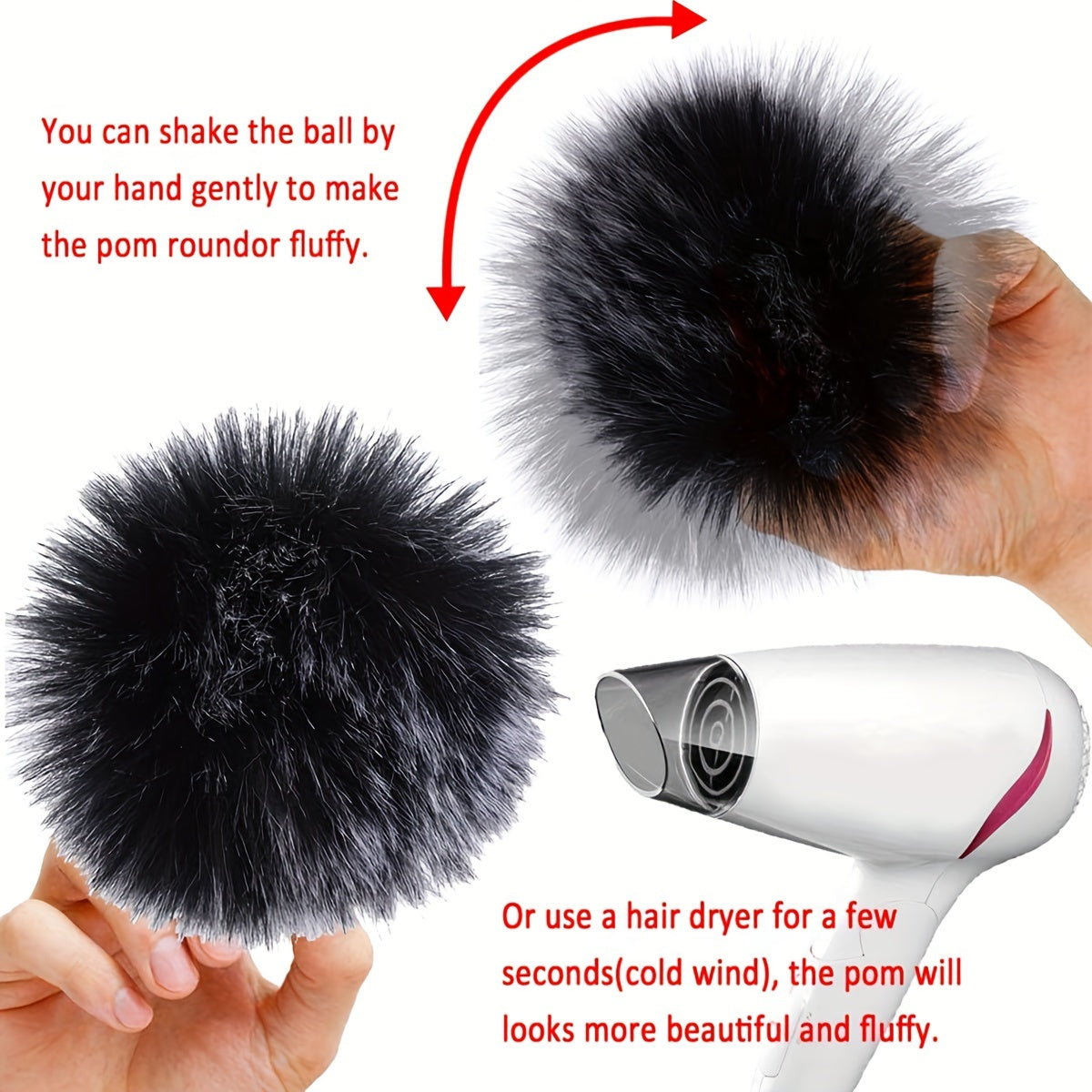 Set of 20 8cm Faux Rabbit Fur Pom Pom Keychains Fluffy Balls for Hats Bags and Accessories