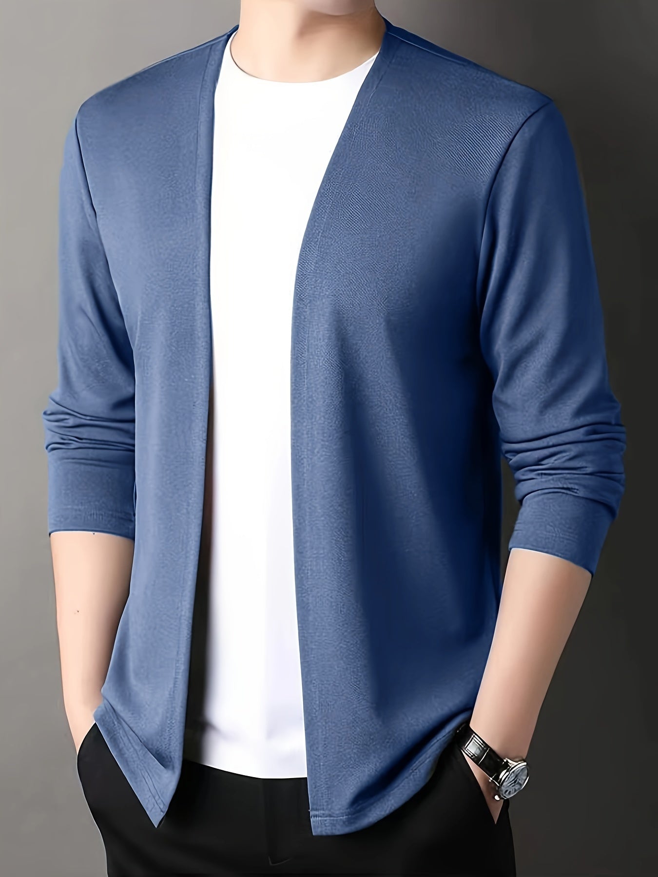 Men's Knit Cardigan Solid Color Slim Fit Spring Casual Polyester