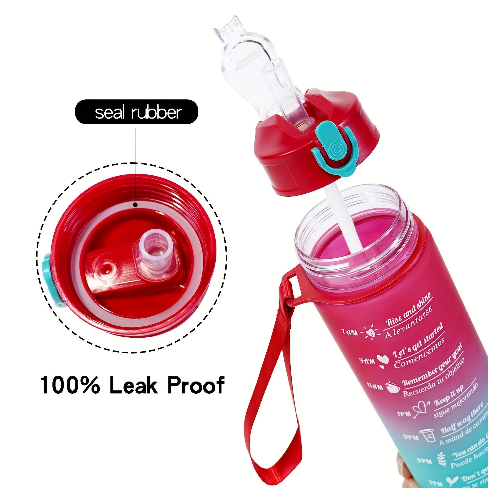 Gradient Color Water Bottle with Straw 800ml 300ml Waterproof Durable PC Red to Black