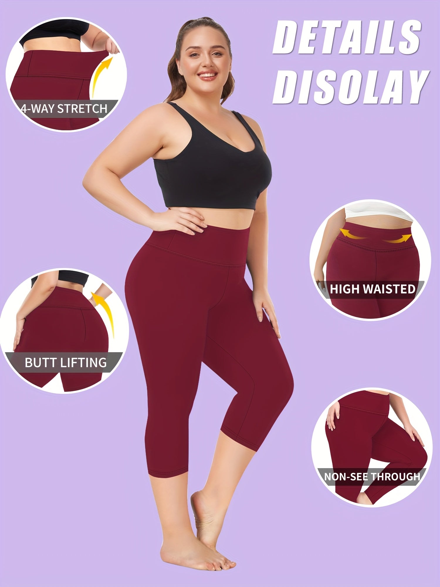 Women's Cropped Pants Black High Waist Tummy Control Skinny Leggings 4 Pack