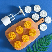 Moon Cake Maker Set with Flower-Shaped Mold and 6 Stamps for DIY Pastry Baking