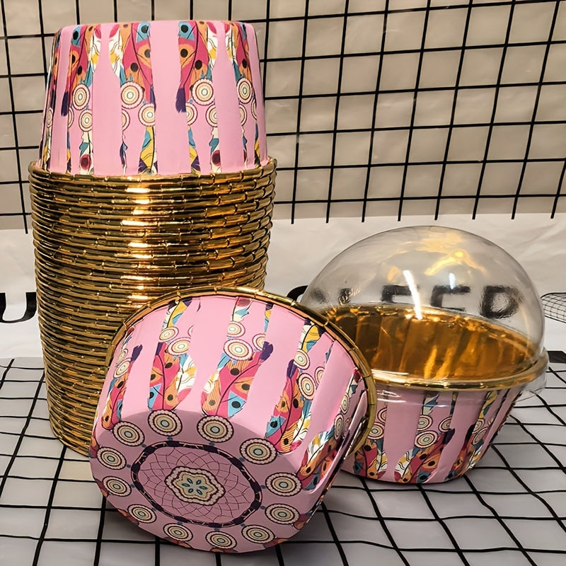 Set of 50 Disposable Paper Baking Cups, Assorted Holiday Themes, Heat-Resistant, Round Cupcake Liners