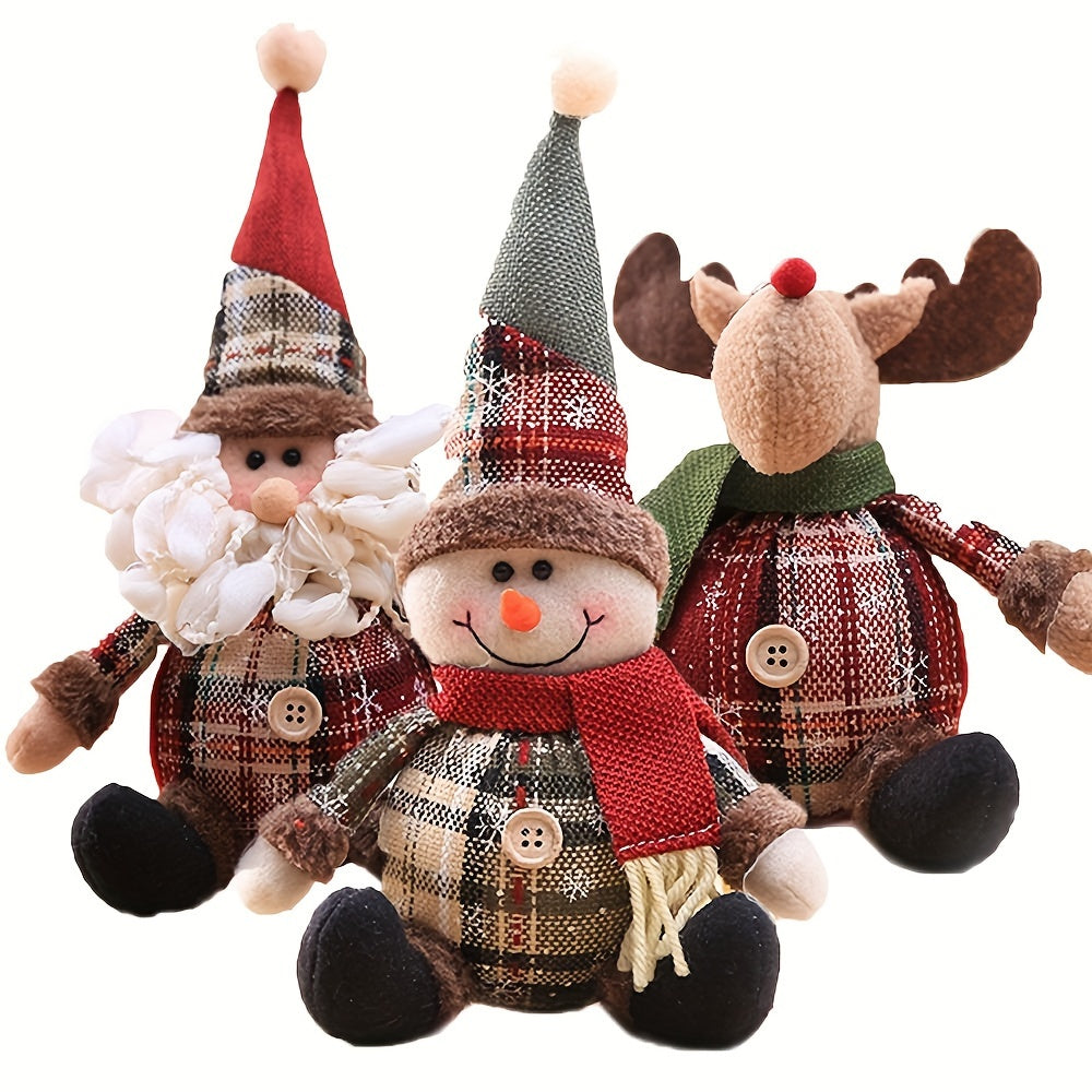 Christmas Santa Claus Reindeer Plush Ornament for Holiday Tree Decor