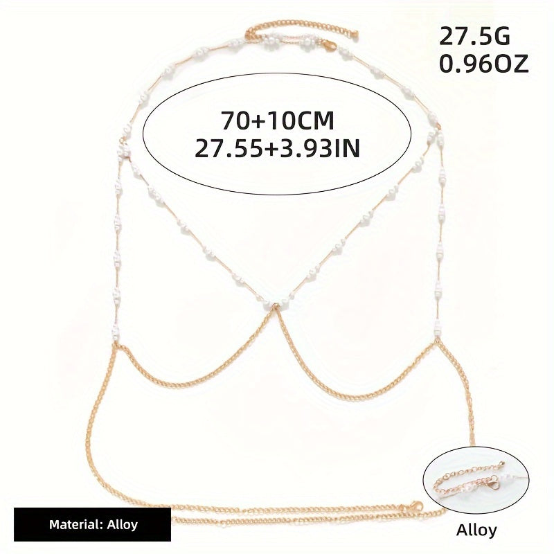Women's Body Chain with Gold Imitation Pearls for Party and Night Out
