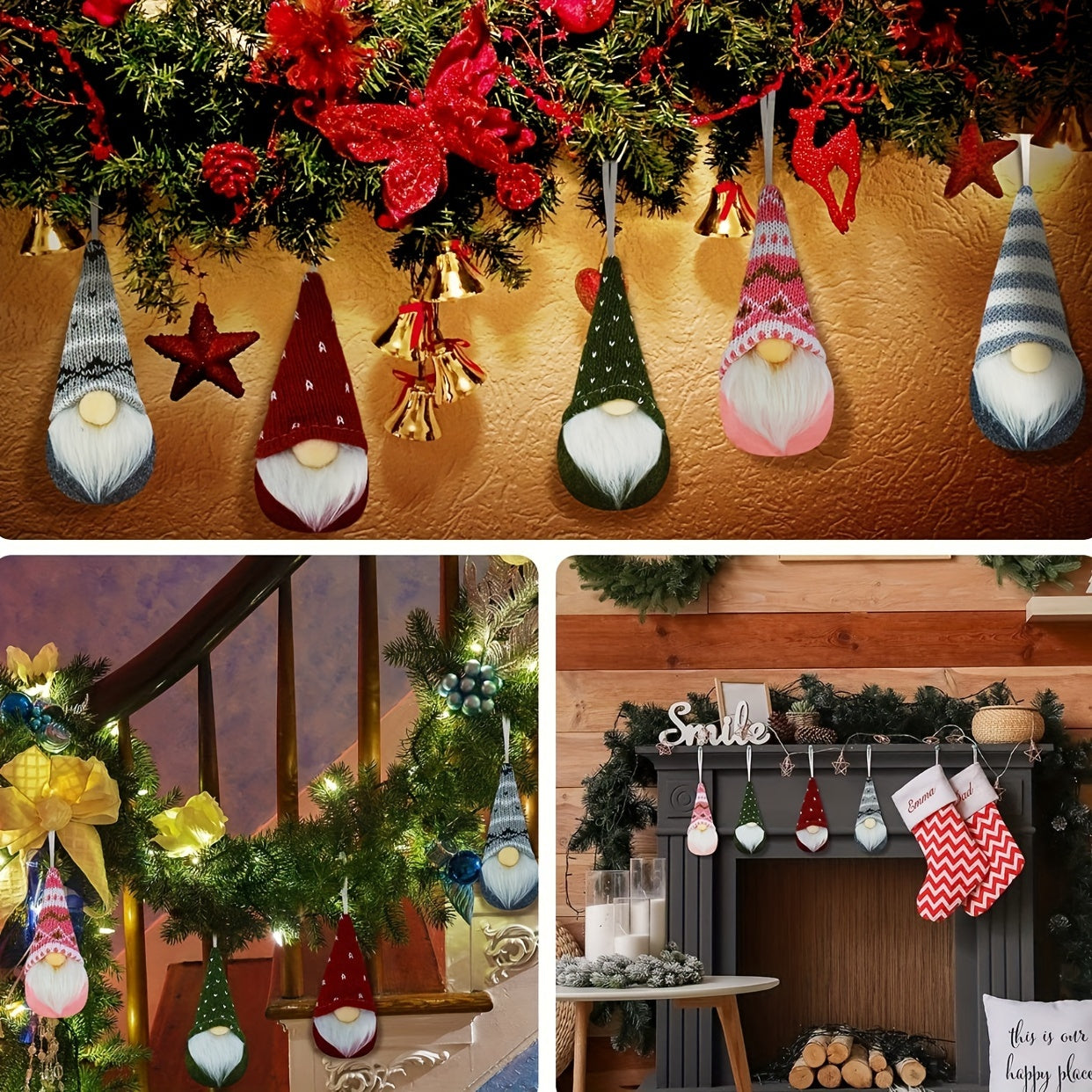 Set of 3 Christmas Gnome Ornaments for Holiday and Seasonal Decoration