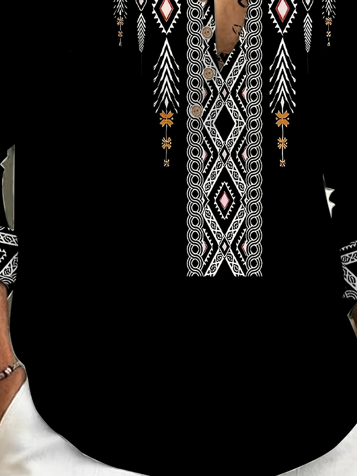 Men's Long Sleeve Striped Color Block Woven Shirt with Stand Collar