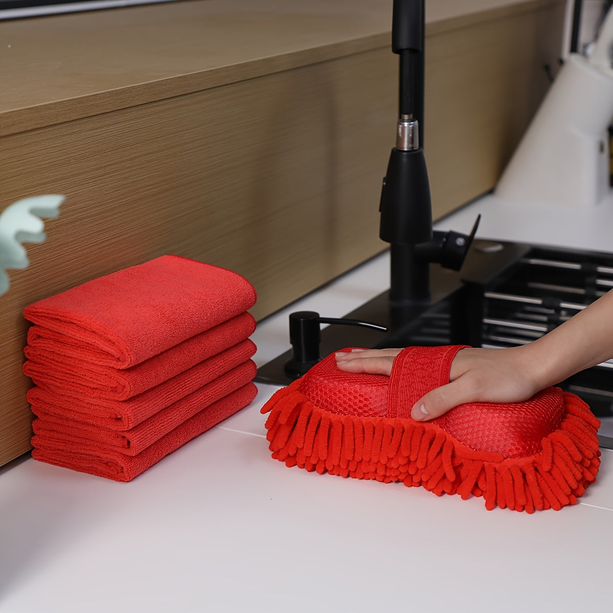 Microfiber Car Wash Sponge and Towel Set 6pcs Soft Reusable Scratch-Free