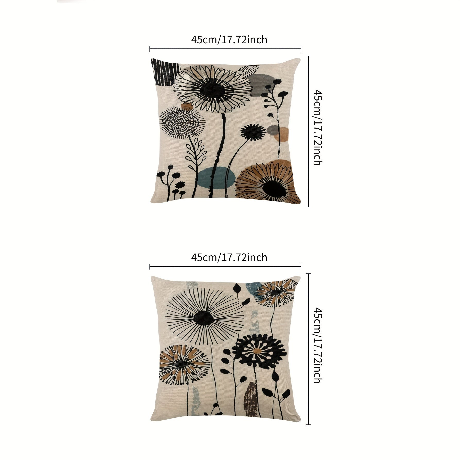 Set of 2 Dandelion Print Linen Pillowcases 45.72x45.72 cm Zippered Bed Sofa Decor