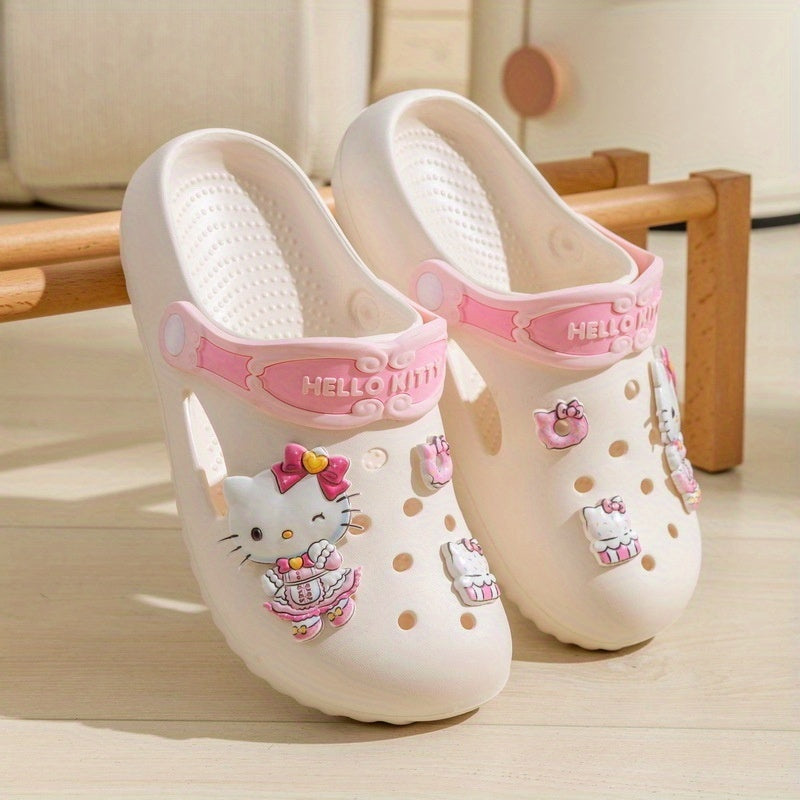 Girls EVA Slip-On Sandals with Cartoon Pattern for Outdoor Activities Ages 14 and Under