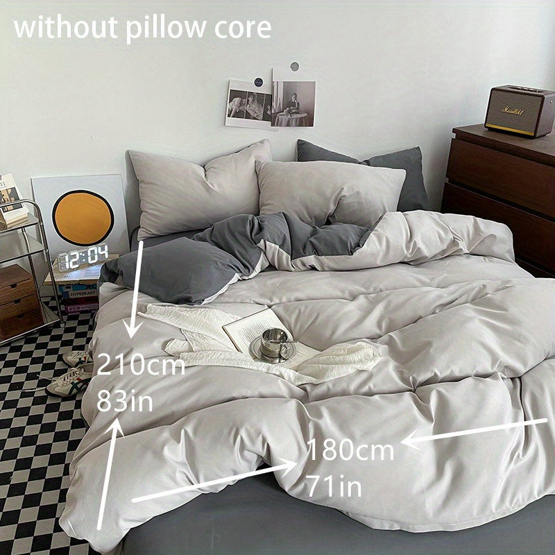 Set of 3 Solid Color Double Stitch Quilt Cover Sets in White Blue Gray with Pillowcases