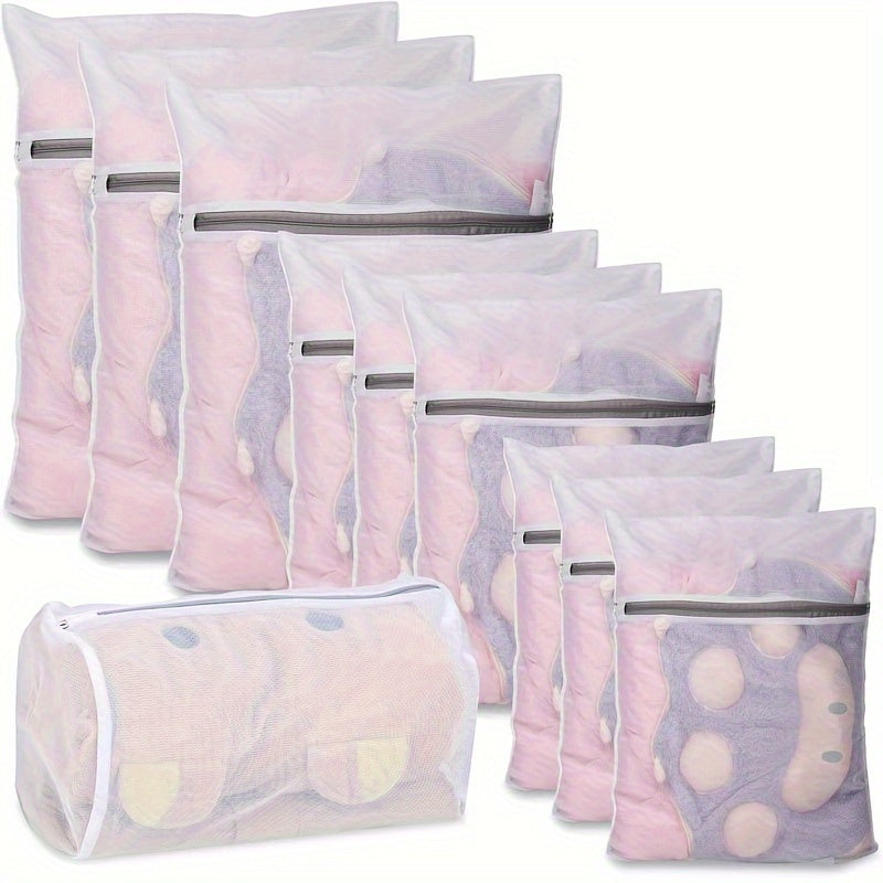 Set of 10 Mesh Laundry Bags in 4 Sizes with Zippers Underwear and Travel Storage