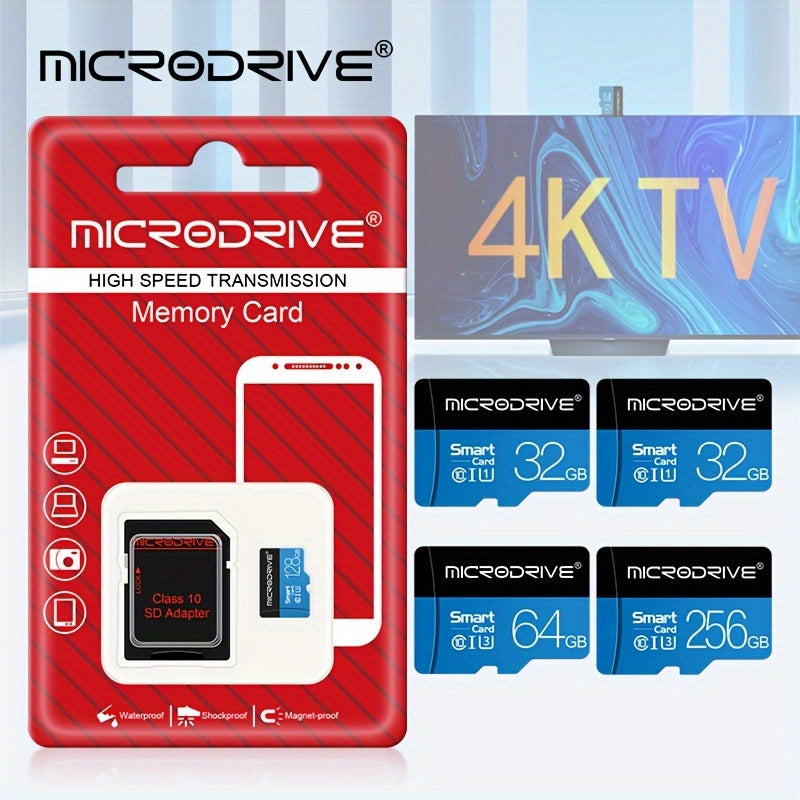 Yangi uslubdagi Microdrive TF SD karta, yuqori tezlikda, 32GB SDHC Class 10 xotira kartasi, turli sig'imlarda mavjud. Smartfonlar uchun SD adapteri kiritilgan.