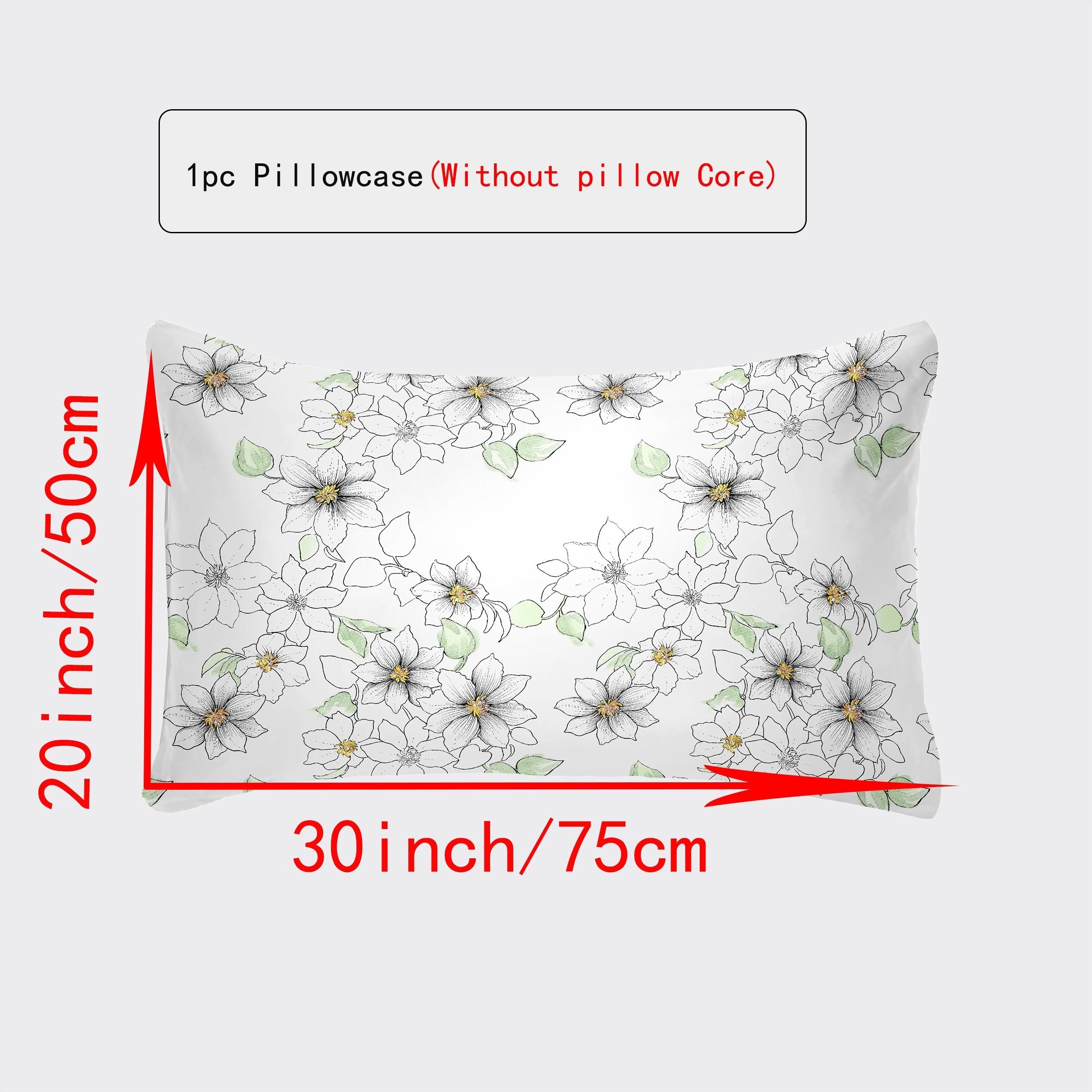 Breathable Pillowcase with Envelope Closure in Multiple Sizes and Floral Patterns
