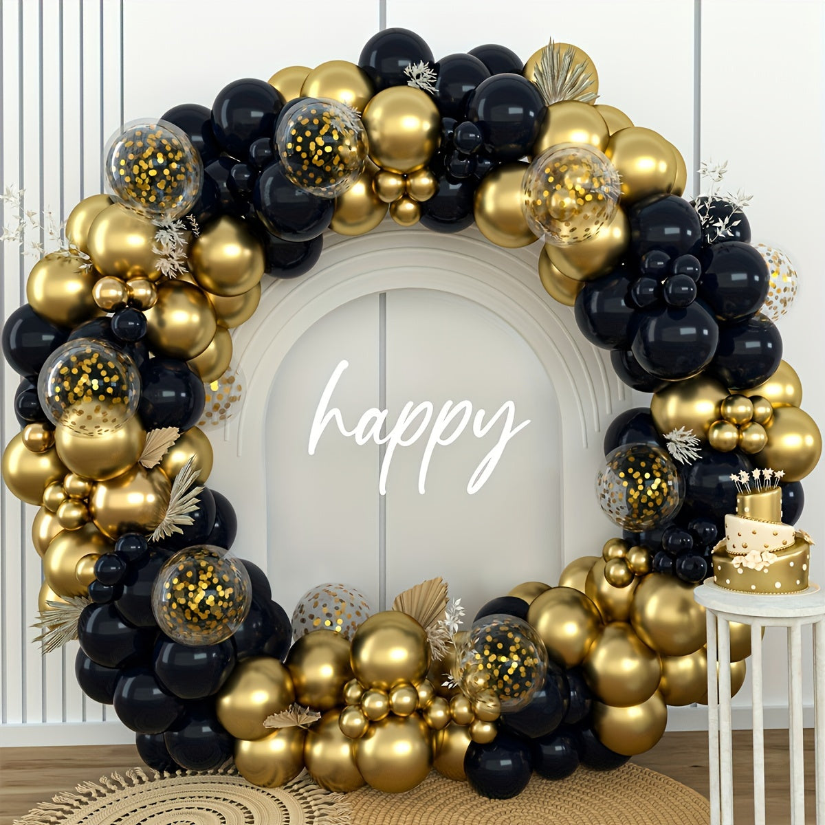 140pcs Black and Gold Latex Balloon Garland Kit for Celebrations