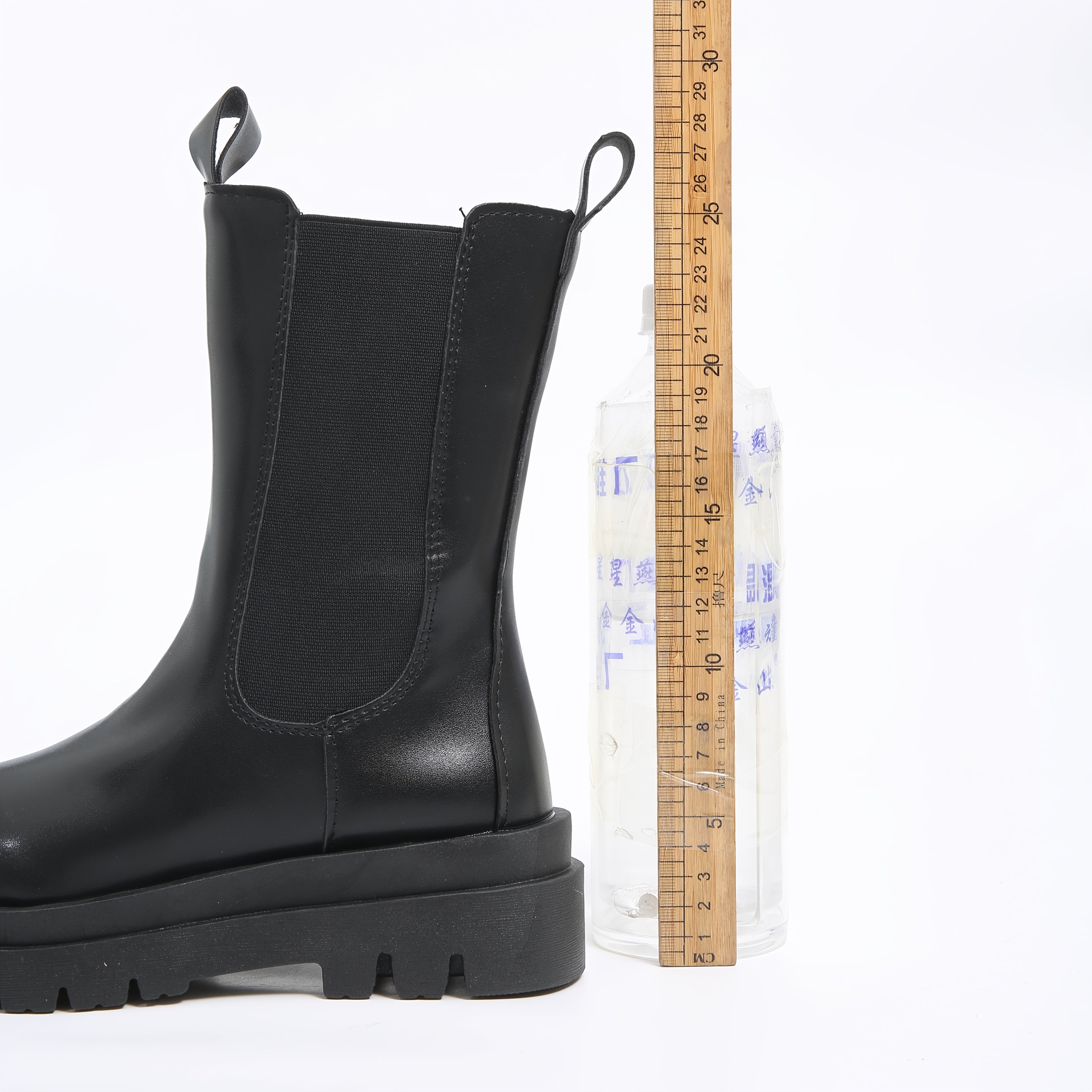 Women's Black Chelsea Boots with Thick Sole and Mid-Heel