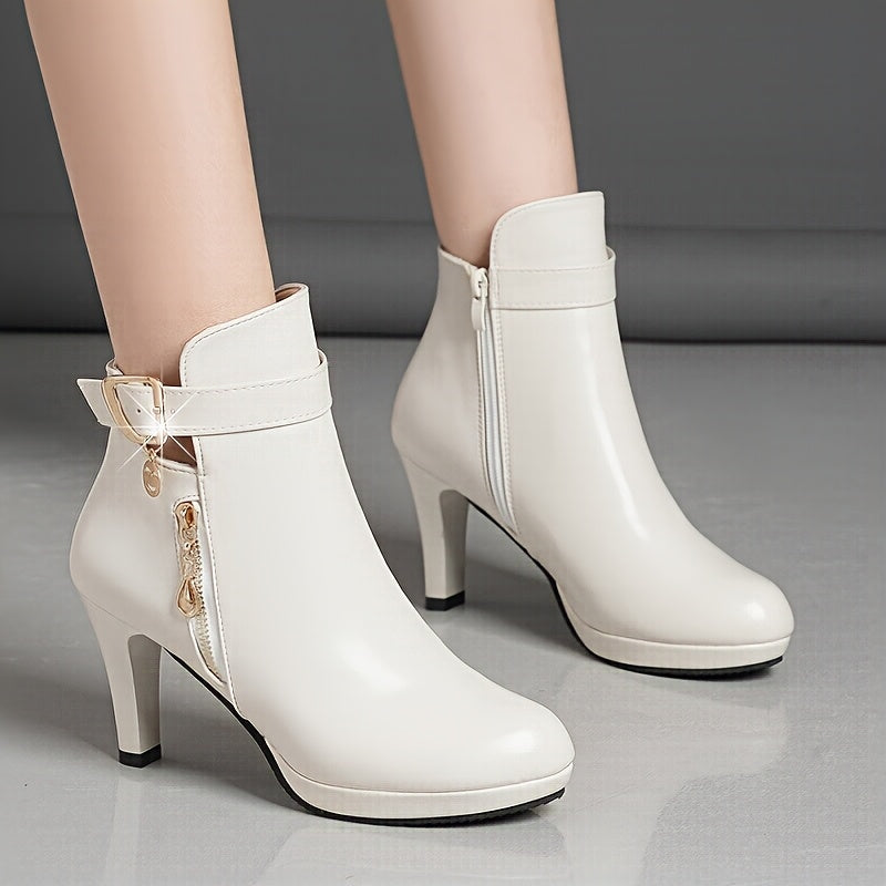 Women's Faux Leather Platform Stiletto Ankle Boots with Zipper Black Stylish