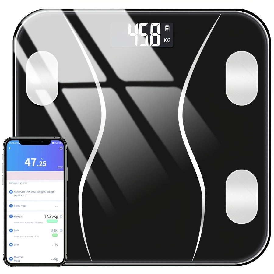 HOTU Digital Electronic Weighing Scale with LED Display, High Precision, Battery-Powered, Wireless, Max Capacity 180kg, Black & White Design - HOTU tomonidan aniq tana vazni o‘lchash uchun asbob.
