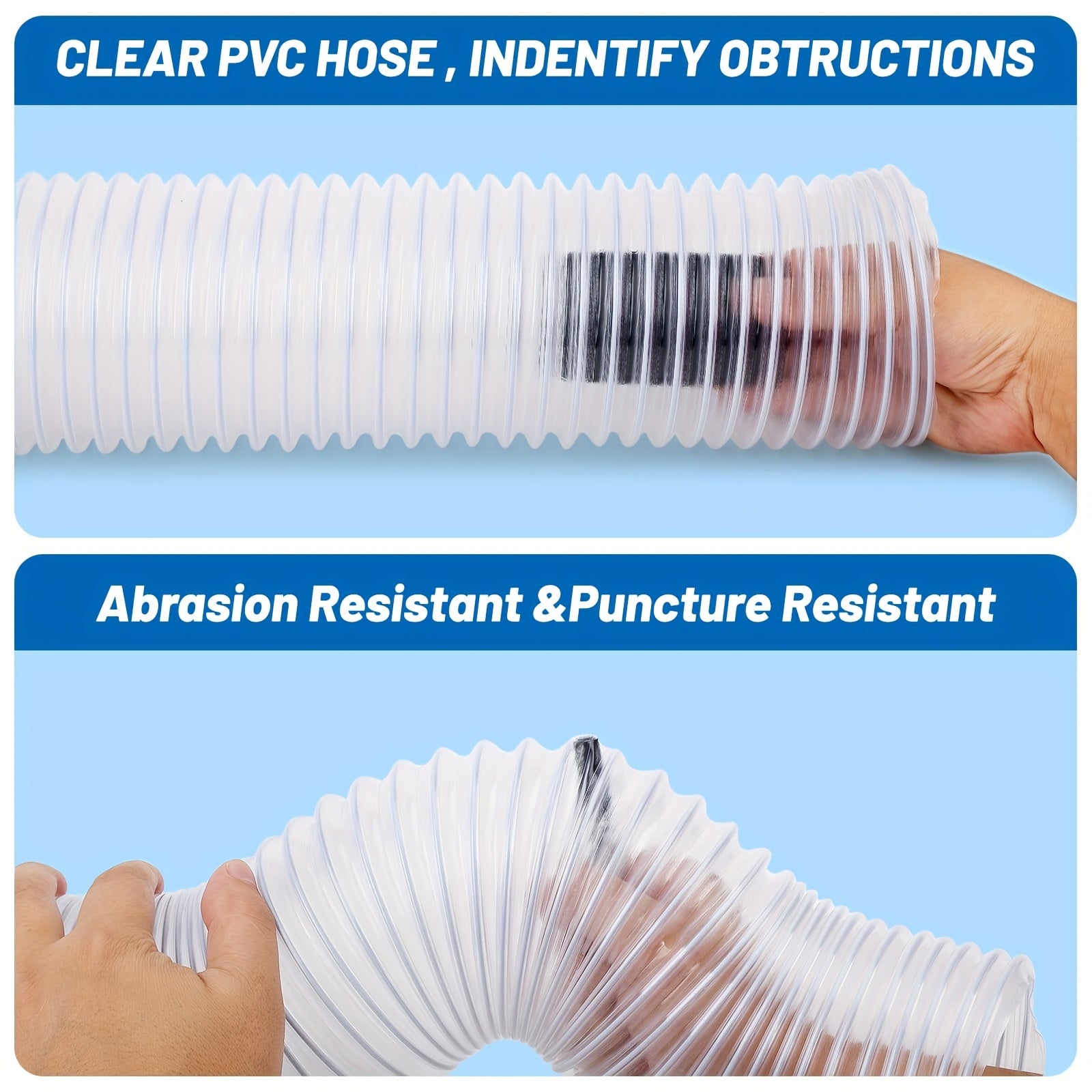 Zanglamas po'lat qisqichlar va sim mustahkamlash bilan jihozlangan mustahkam PVC chang yig'ish shlangi sanoat foydalanishi uchun ideal.