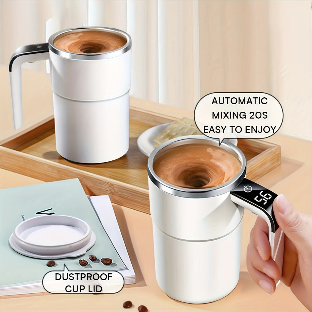 Self-Stirring Coffee Mug Stainless Steel Matte Finish USB Rechargeable Temperature Display