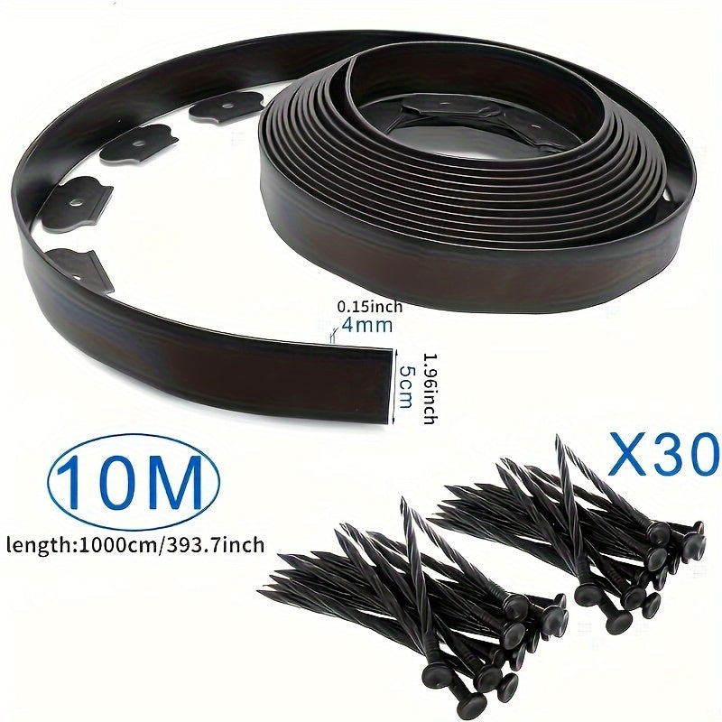 10m Garden Border Barrier with 30 Anchoring Pegs Black PET PE Material Landscape Edging