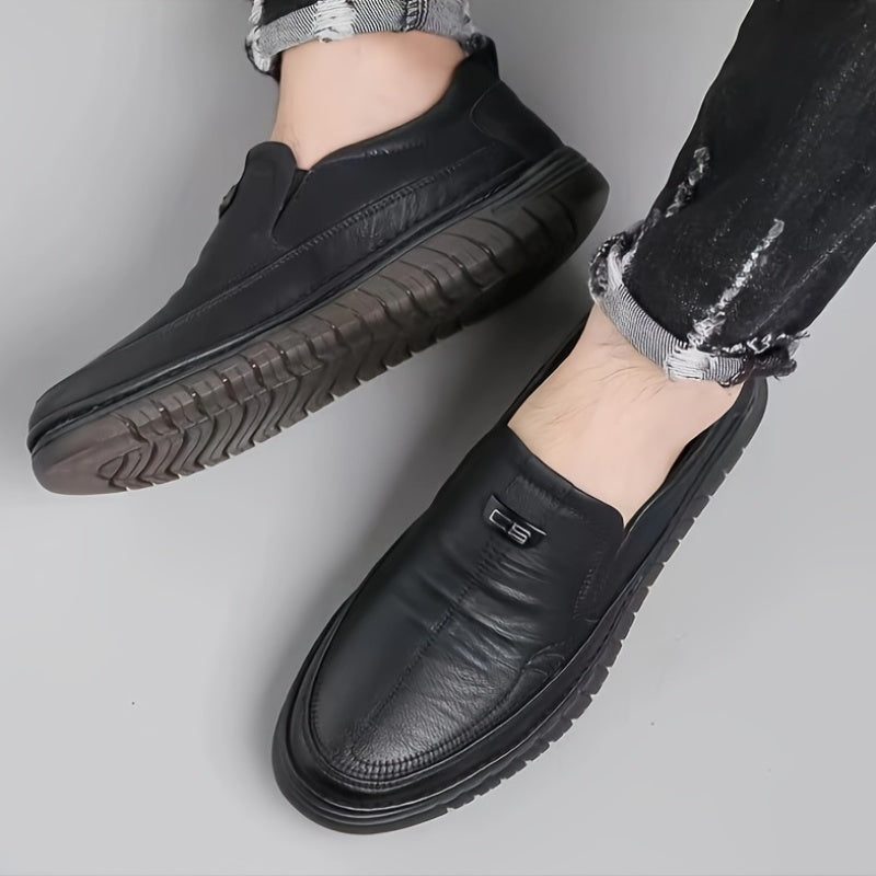 Men's Casual Slip-On Loafers Rubber Grip Solid Color Spring Fall PU Leather Upper