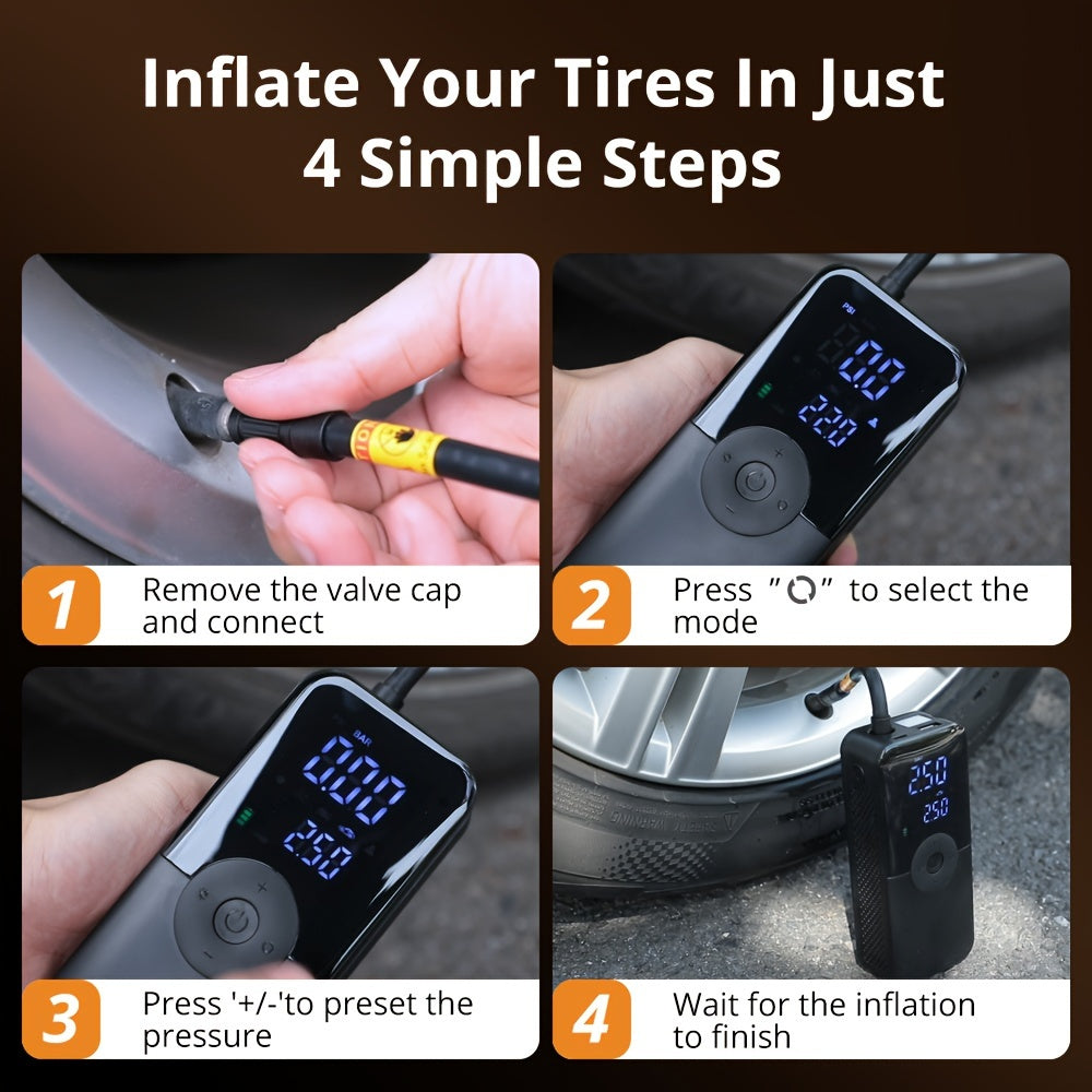 Portable Electric Air Compressor Pump for Cars Motorcycles Bicycles Rechargeable Lithium Battery Digital Display