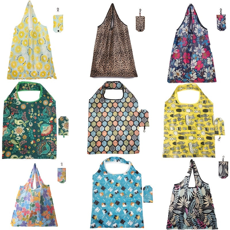 Reusable Polyester Shopping Tote Bag Large Foldable Sunflower Leopard Paisley