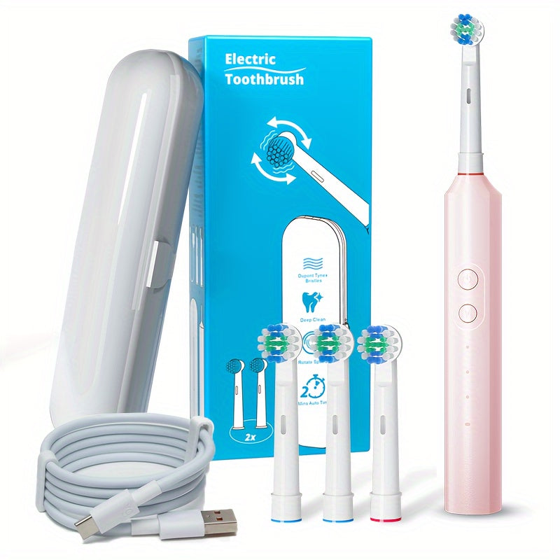 Electric Toothbrush for Adults with Smart Timer 4 Brush Heads 3 Cleaning Modes USB Fast Charge