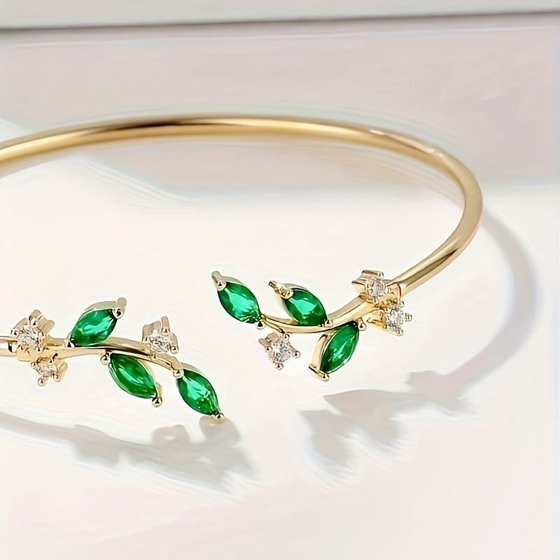 Pulsera de hoja de cobre con zirconia cúbica para mujer, joyería elegante