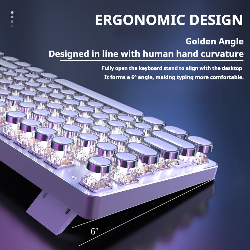 Teclado mecánico steampunk de 104 teclas con retroiluminación, USB cableado, todo de metal, para oficina y juegos, blanco