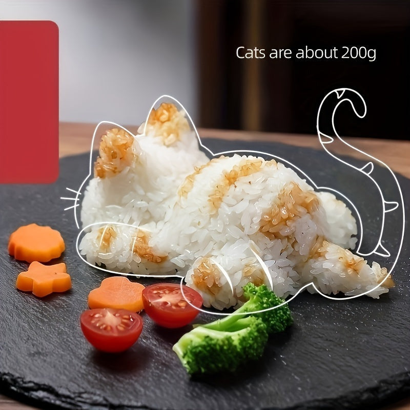 Cat-Shaped Rice Ball Molds Set for Sushi Nori Rolls 200g Capacity