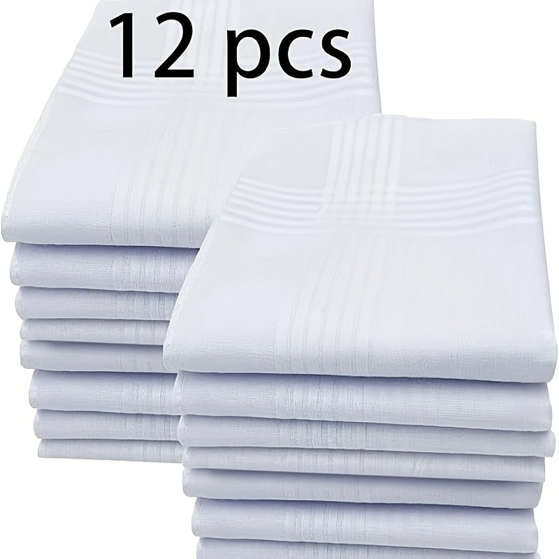Men's White Polyester Handkerchiefs Pack of 12 for Weddings and Crafts