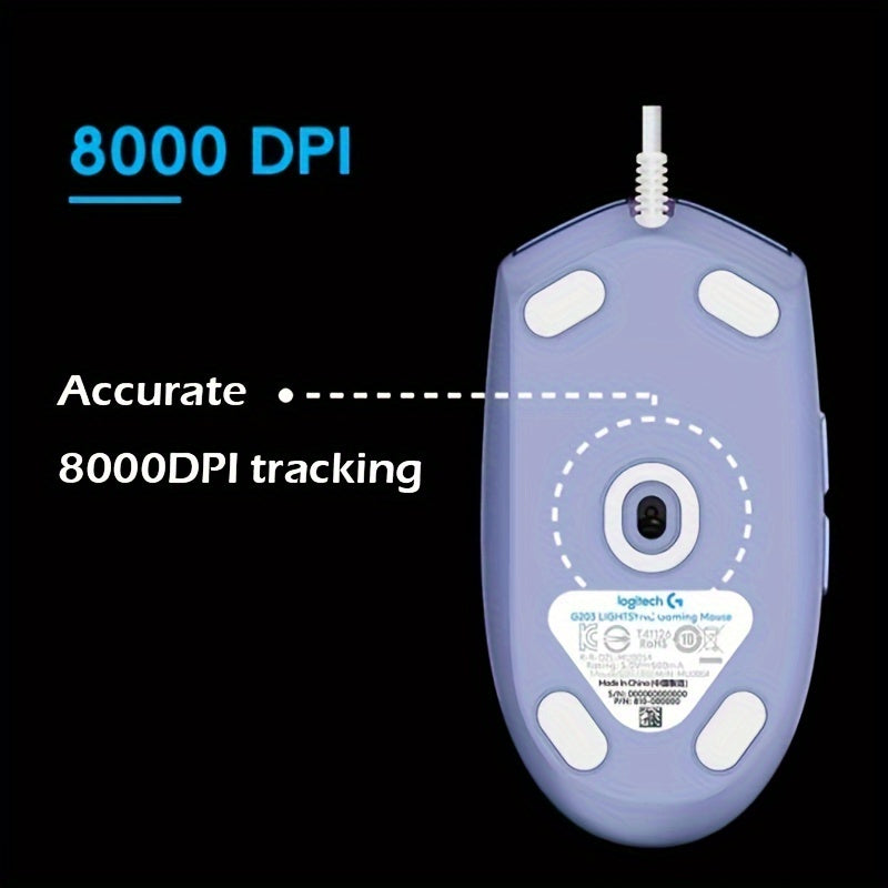 Ratón de juego con cable con iluminación RGB, sensor óptico de 8000 DPI, para diestros, USB para PC y portátil