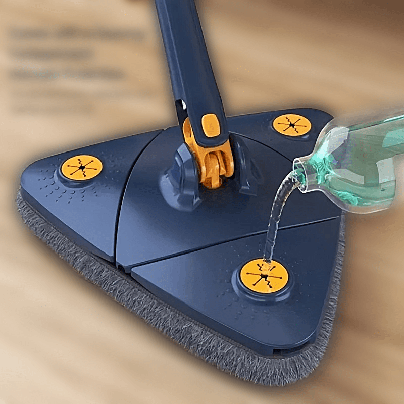 Triangle Spin Mop with Built-In Scraper Compact Blue Yellow Ergonomic