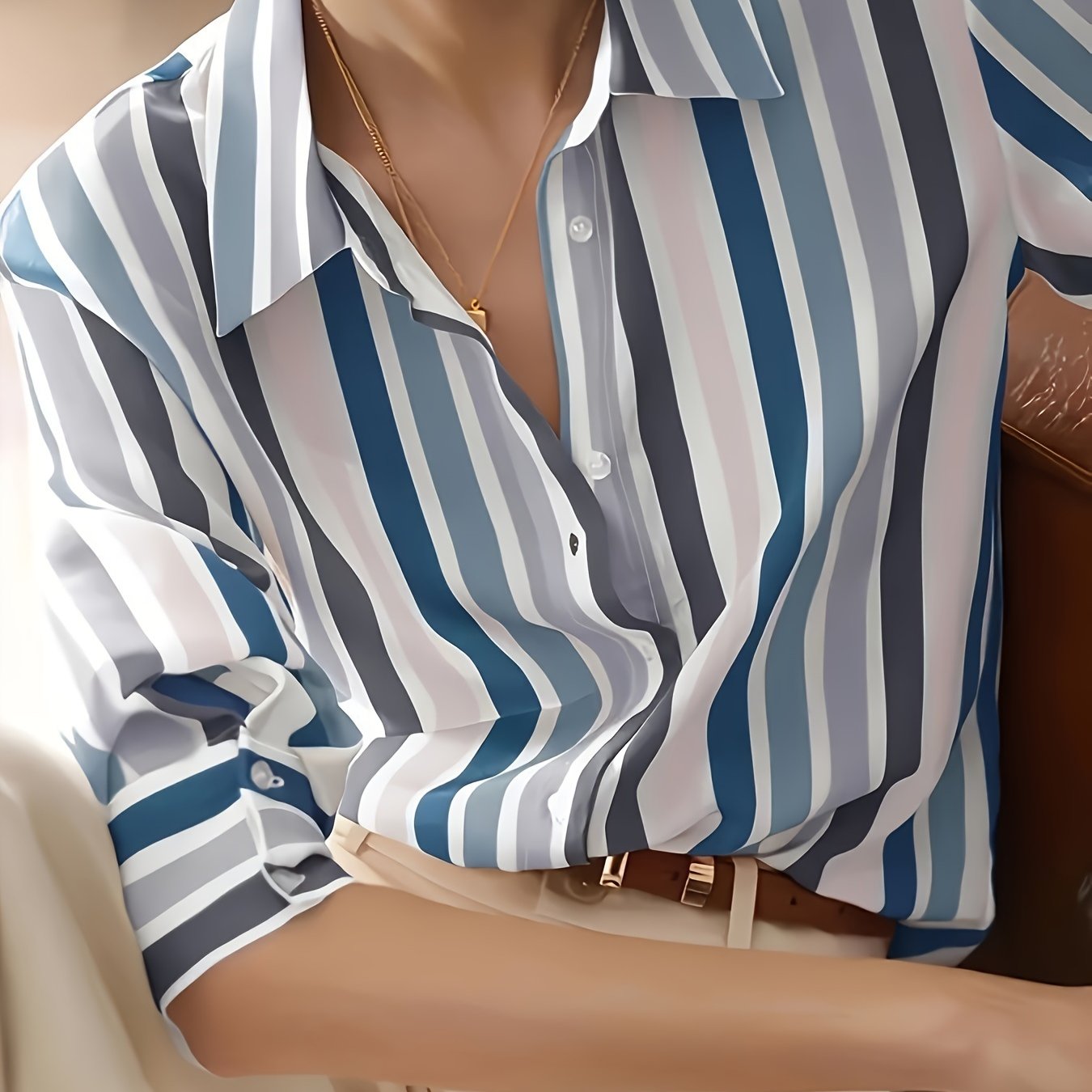 Женская блузка с полосатым принтом и пуговицами, весенняя одежда больших размеров