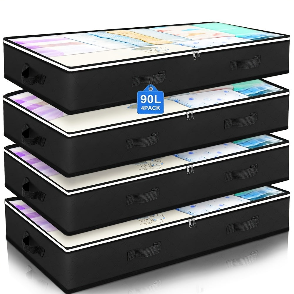 90L Under Bed Storage Containers with Clear Windows and Reinforced Handles for Bedding Clothes and Toys
