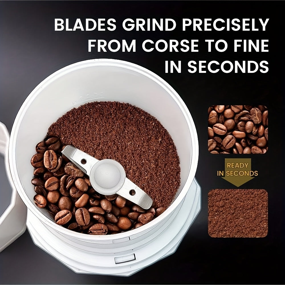 Kofe donalari, ziravorlar, yong‘oqlar va chili qalampirlari uchun ko‘p funksiyali elektr maydalagich, zanglamaydigan po‘latdan yasalgan pichoq bilan. Zamonaviy qora dizaynda oson bir bosish bilan ishlash.