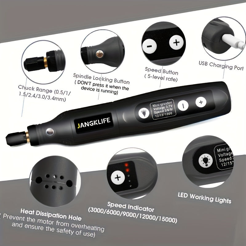 115 piezas de herramienta rotatoria inalámbrica con velocidad ajustable para grabado, lijado y pulido