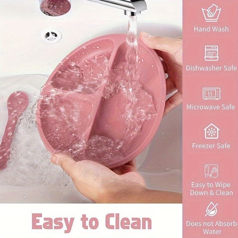 Set of 3 Silicone Baby Plates with Smile Face Design Toddler Feeding Set BPA-Free Dishwasher Safe