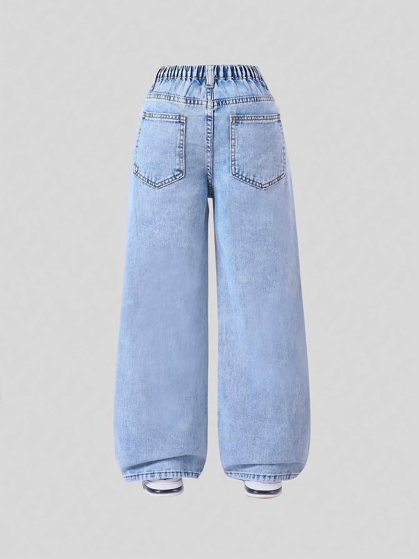 Girls' Y2K Straight Leg Jeans with Heart and Flower Designs Elastic Waist Non-Stretch Denim